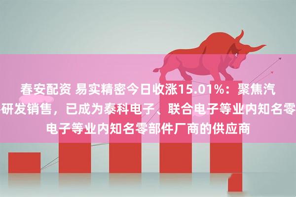 春安配资 易实精密今日收涨15.01%：聚焦汽车精密金属零部件研发销售，已成为泰科电子、联合电子等业内知名零部件厂商的供应商